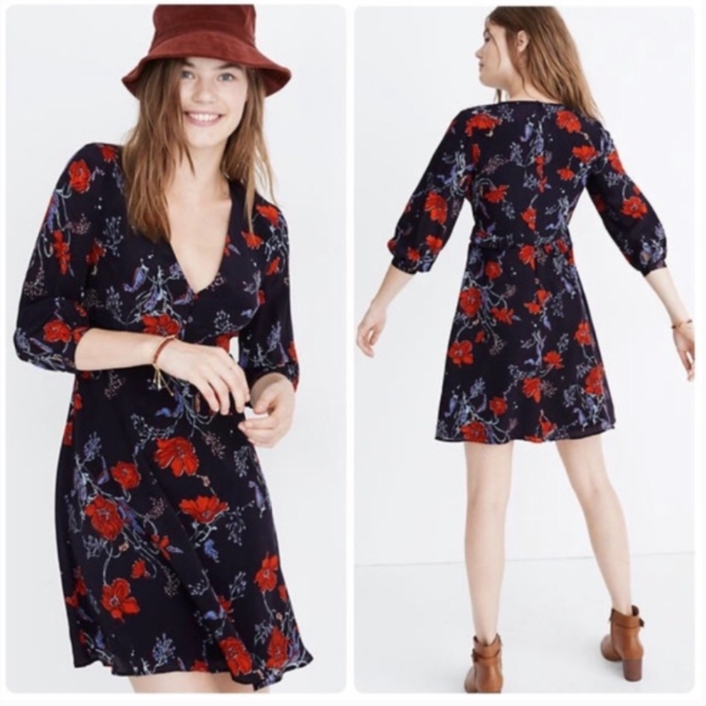 Madewell Windblown Poppies Ruffle Waist Silk Dress 2 - Picture 14 of 14